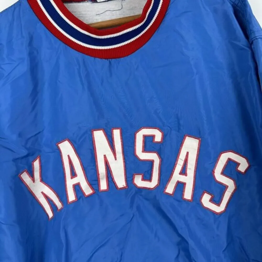 Vtg 70s Russell Athletic Nylon‎ Windbreaker Pullover Crewneck Kansas Tracksuit L